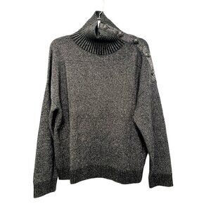 New The Kooples Button-Shoulder Metallic Black Turtleneck Sweater Sz M